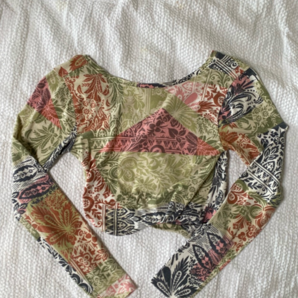 Boho Chic Multicolor Long Sleeve Crop Top